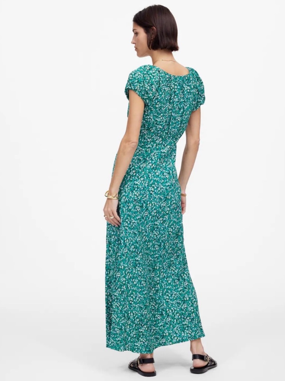 Madewell Ruched Scoopneck Midi Dress in Floral Kelly Green size 8 NWT - Picture 4 of 8